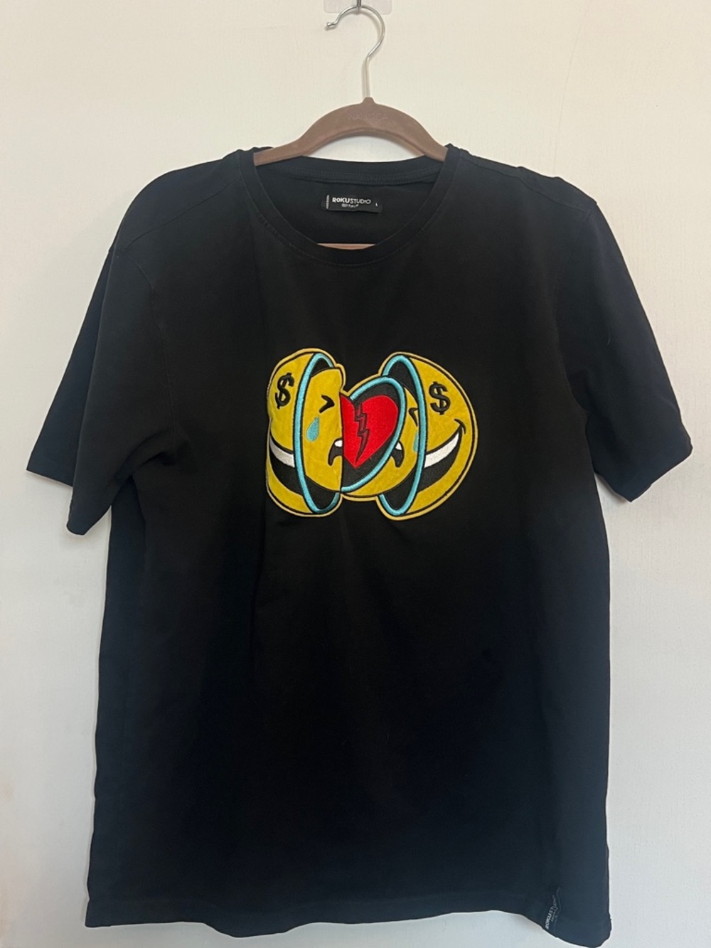 Black Roku Studio Graphic Short Sleeve Tee - Yellow & Red Embroidery